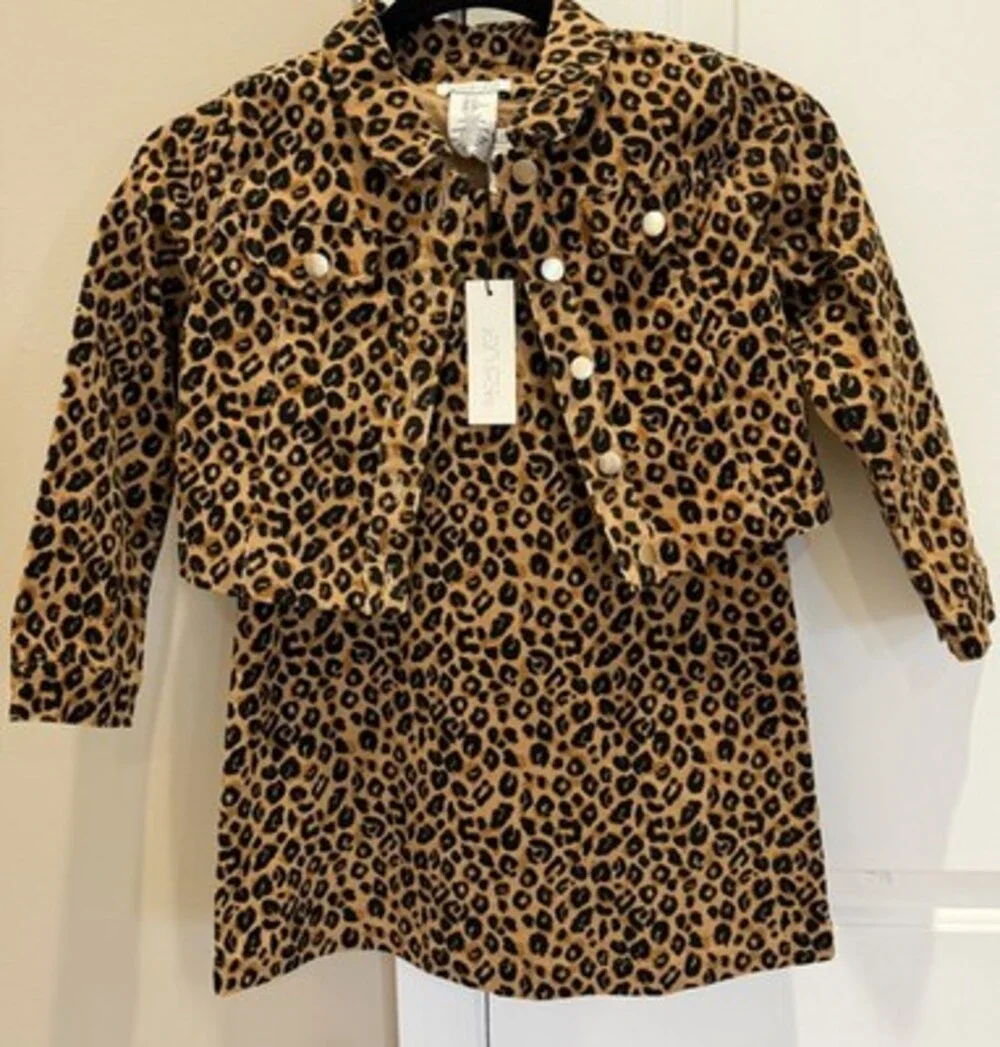 Rachel Zoe Girls Animal Print Leopard Corduroy Jacket and Dress Set Size 5T NWT